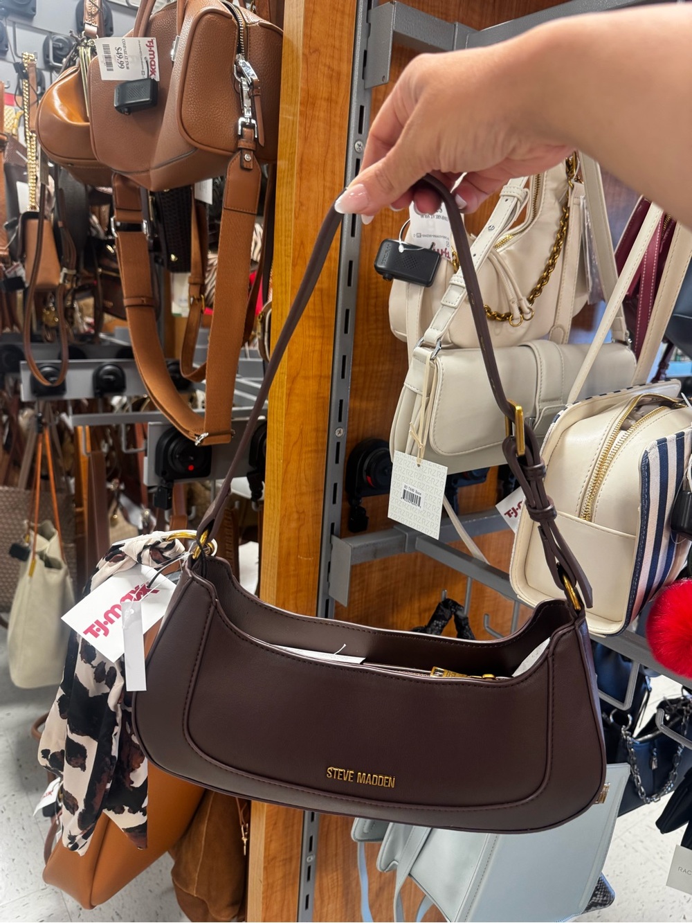 Steve Madden Chocolate Brown Shoulder Bag with Gold Logo